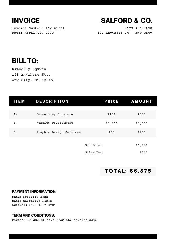 Black Clean invoice template