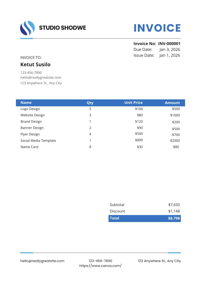 Blue Clean invoice template