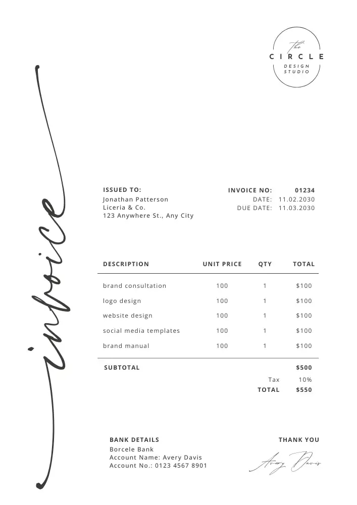 Calligraphy Minimal invoice template