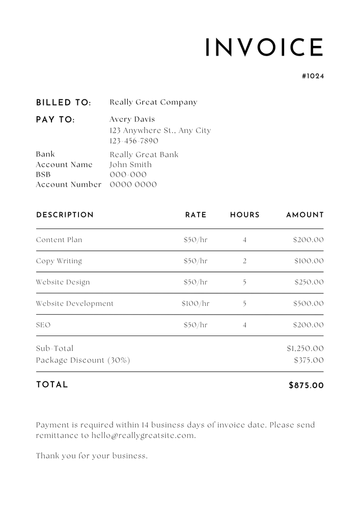 White Minimal invoice template